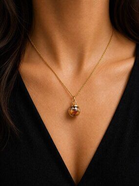 Nature Relic Bottle Necklace • Gold Stainless Steel Botanical Pendant